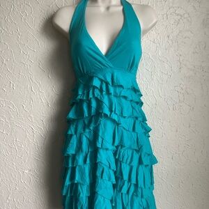 Y2K vintage Express aqua Teal Backless Ruffle Dress size small